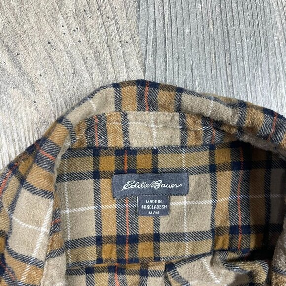 Eddie Bauer Mens Bristol Flannel Shirt Medium Brown Long Sleeve Plaid - Picture 3 of 7